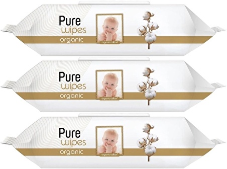 Pure Baby Islak Havlu Mendil 90 Yaprak Yenidoğan Organic Pamuklu (3 Lü Set) 270 Yaprak Plst Kapak