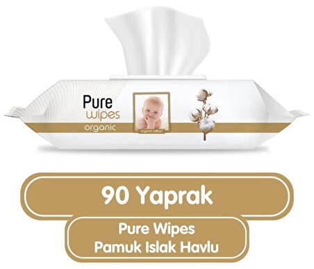 Pure Baby Islak Havlu Mendil 90 Yaprak Yenidoğan Organic Pamuklu (4 Lü Set) 360 Yaprak Plstk Kapak