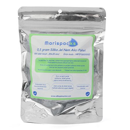 Marispacks 0,5 g x 100 adet silikajel nem alıcı paket  (aihua paper, metalize doypack ambalajda)