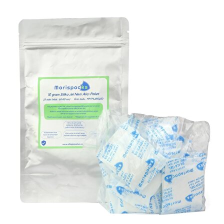 Marispacks 10 g x 25 adet silikajel nem alıcı paket (nonwoven, aluminyum doypack ambalajda)