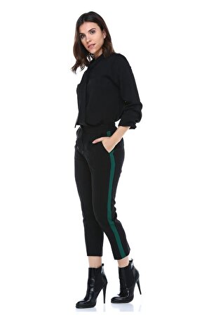 Yeşil Şeritli Siyah Bilek Kadın Pantolon