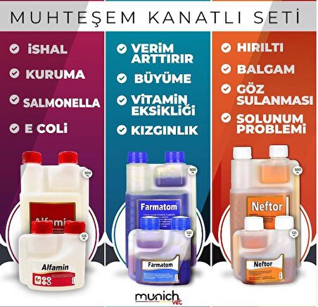 KANATLI HAYVANLAR İÇİN ÜÇLÜ SET Farmatom 125 ml + Neftor 125 ml + Alfamin 125 ml