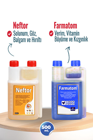 FARMATOM 500 ML KANATLI HAYVANLAR İÇİN VİTAMİN DESTEĞİ , NEFTOR 500 ML HIRILTI VESOLUNUM YOLU DESTEĞİ