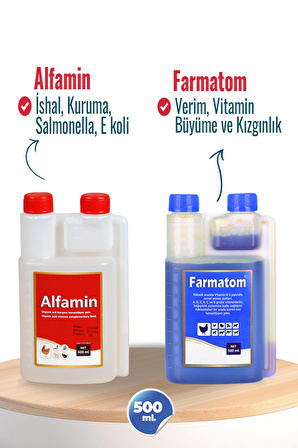 FARMATOM 500 ML KANATLI HAYVANLAR İÇİN VİTAMİN DESTEĞİ , ALFAMİN 500 ML KANATLI HAYVANLAR İÇİN İSHAL DESTEĞİ