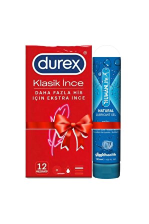 Durex Klasik İnce Prezervatif 12'li HumanLife 125 ml Doğal Kayganlaştırıcı Jel 