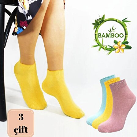 Kadın Bambu Patik Çorap (3 ADET) Görünmez Dikişsiz Parfümlü Kısa Yazlık Kadın Çorabı