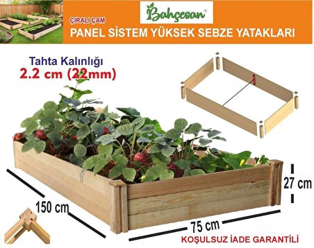 Bahçesan Panel Sistem Yüksek Sebze Yatağı/Ahşap Sebze Tarhı/Çıralı Çam 75x150x27
