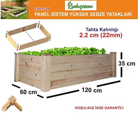 Bahçesan Panel Sistem Yüksek Sebze Yatağı/Ahşap Sebze Tarhı/Çıralı Çam 60x120x35