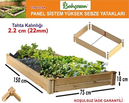 Bahçesan Panel Sistem Yüksek Sebze Yatağı/Ahşap Sebze Tarhı/Çıralı Çam 75x150x18