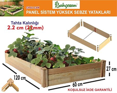 Bahçesan Panel Sistem Yüksek Sebze Yatağı/Ahşap Sebze Tarhı/Çıralı Çam 60x120x27