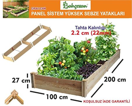 Bahçesan Panel Sistem Yüksek Sebze Yatağı/Ahşap Sebze Tarhı/Çıralı Çam 100x200x27