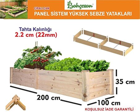 Bahçesan Panel Sistem Yüksek Sebze Yatağı/Ahşap Sebze Tarhı/Çıralı Çam 100x200x35