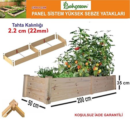 Bahçesan Panel Sistem Yüksek Sebze Yatağı/Ahşap Sebze Tarhı/Çıralı Çam 50x200x35