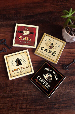 Kahve Taş Bardak Altlığı Masaüstü Koruyucu Altlık 4 Parça Set 10x10cm Stone Coasters