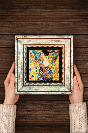 Gustav Klimt Yelpazeli Kadın Taş Duvar Tablosu Çerçeveli Duvar Dekoru Wall Art