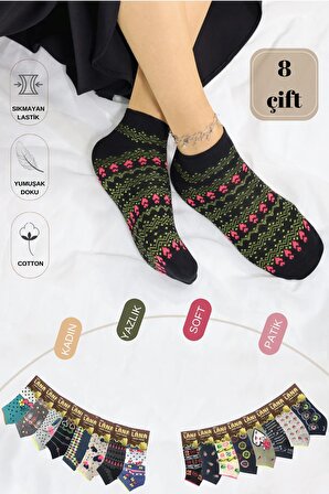 Yazlık Penye - Kadın Patik Çorap 8'li (8 Adet) Parfümlü Desenli