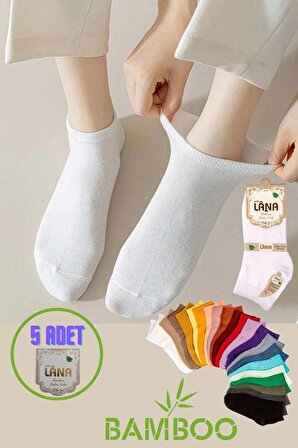 Kadın Renkli 5 Çift Likralı Pamuklu Penye Patik Çorap