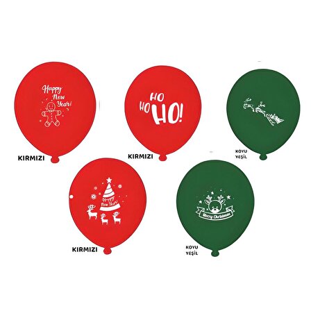 Yılbaşı Süsleri Balonu | Yılbaşı Baskılı Balon 100 Adet