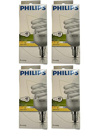 Philips Economy 8W (45W) 827 2700K (Sarı Işık) E14 Duylu Floresan Ampul (4 Adet)