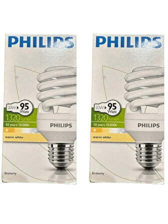 Philips Economy 20W (95W) 827 2700K (Sarı Işık) E27 Duylu Floresan Ampul (2 Adet)