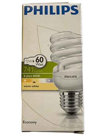 Philips Economy 12W (60W) 827 2700K (Sarı Işık) E27 Duylu Floresan Ampul