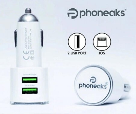 Phoneaks 3.4A Hızlı Araç Şarj Cihazı Beyaz Başlık