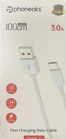 Phoneaks USB to TypeC 3A 1 Metre Hızlı Şarj ve Data Kablosu