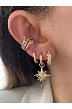 Zümrüt Taşlı Yılan Altın Kaplama Kadın Earcuff Kıkırdak Küpe