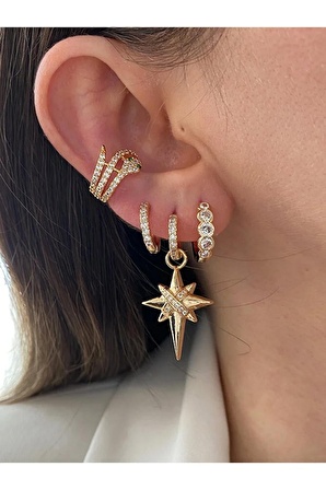 Zümrüt Taşlı Yılan Altın Kaplama Kadın Earcuff Kıkırdak Küpe