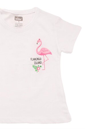 Flamingo Baskılı Kız Bebek Tshirt Beyaz