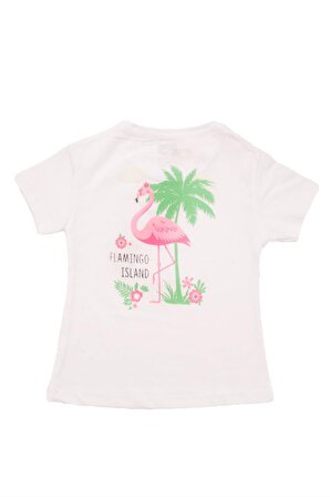 Flamingo Baskılı Kız Bebek Tshirt Beyaz