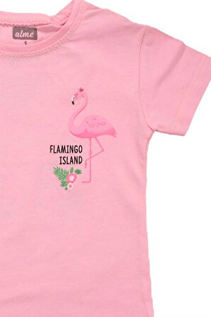 Flamingo Baskılı Kız Bebek Tshirt Pembe