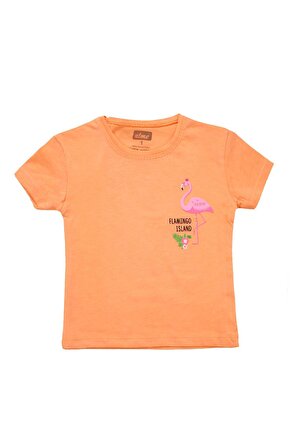 Flamingo Baskılı Kız Bebek Tshirt Turuncu