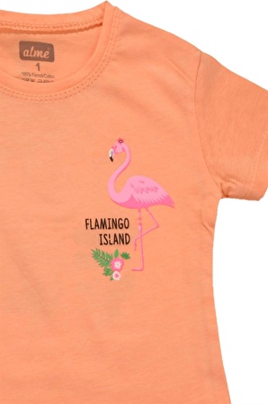 Flamingo Baskılı Kız Bebek Tshirt Turuncu