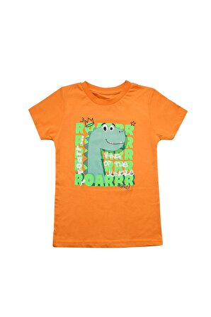 Sevimli Dinozor Baskılı Erkek Bebek Tshirt Turuncu
