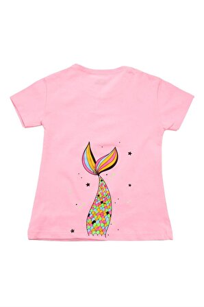 Renkli Denizkızı Baskılı Kız Bebek Tshirt Pembe