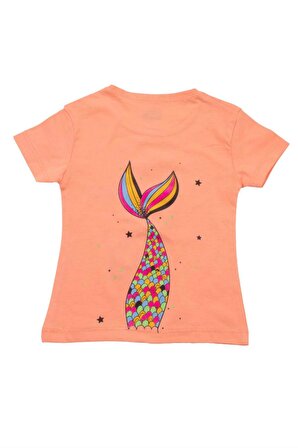 Renkli Denizkızı Baskılı Kız Bebek Tshirt Turuncu