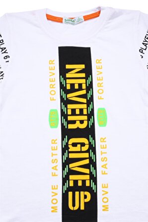 Never Gıve Up Baskılı Erkek Bebek Tshirt Beyaz