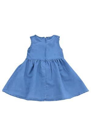 Papatya Nakışlı Kız Bebek Kot Elbise Mavi + Papatya Çanta