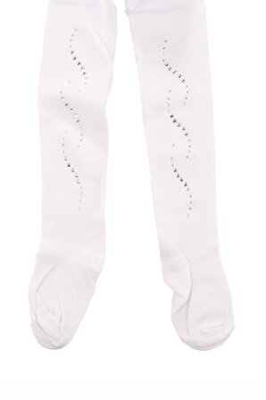 Taşlı Kız Kilotlu Çorap Beyaz
