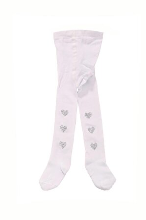 Kalpli Taşlı Kız Kilotlu Çorap Beyaz