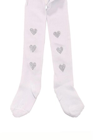 Kalpli Taşlı Kız Kilotlu Çorap Beyaz