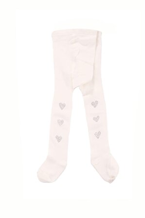 Kalpli Taşlı Kız Kilotlu Çorap Krem