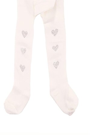 Kalpli Taşlı Kız Kilotlu Çorap Krem