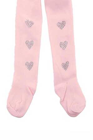 Kalpli Taşlı Kız Kilotlu Çorap Pembe