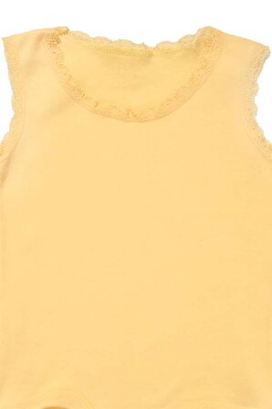 Rikralı Dantelli Çıtçıtlı Body Sarı