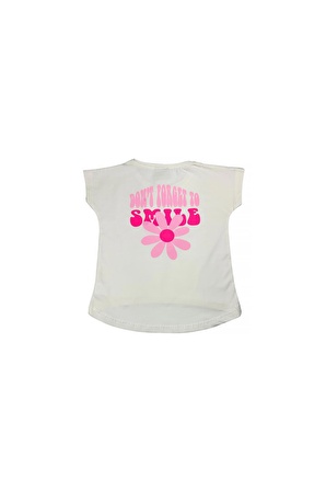 Boncuk İşlemeli Çiçekli Kız Bebek T-shirt Beyaz