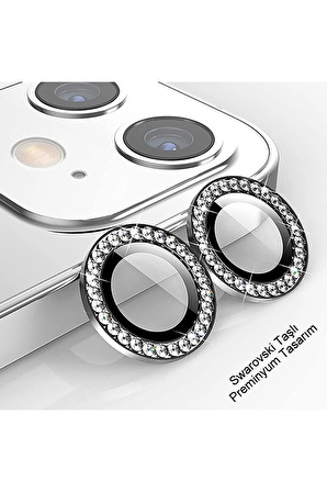 SKV MOBILE Iphone 11/12/12 Mini Taşlı  silver gümüş  Kamera Koruyucu Lens Koruyucu