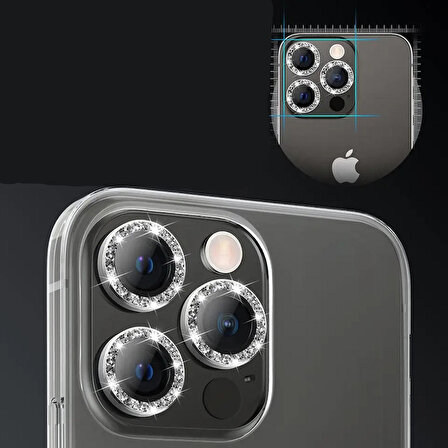 SKV MOBILE Iphone 11/12/12 Mini Taşlı  silver gümüş  Kamera Koruyucu Lens Koruyucu