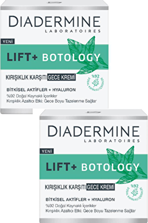 Diadermine Lift+ Botology Kırışıklık Karşıtı Gece Kremi 50 ml. (%92 Doğal Kaynaklı) 2'li